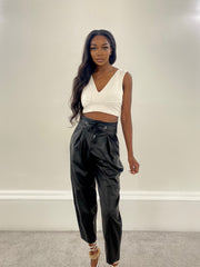 ONLY ONLALICE FAUX LEATHER BLACK TRACK PANT