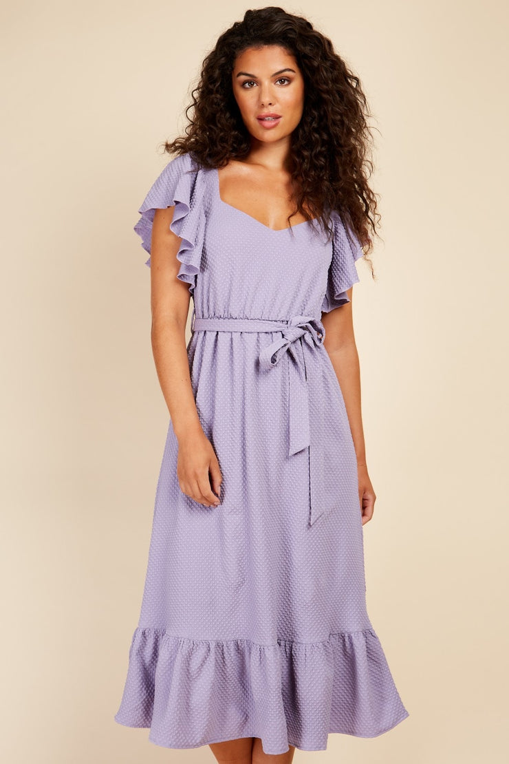 little mistress purple dress Lilac Gold Polka Dot Midi Dress